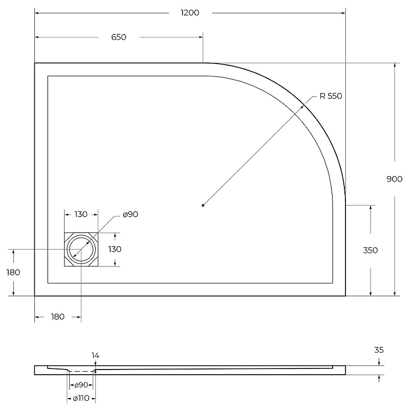 Душевой поддон из искусственного камня BelBagno TRAY-MR-UNO-RH-120/90-550-35-W-R-CR 120x90 правый, белый