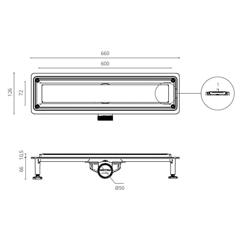 Дренажный канал Ctesi Flow Line Gold, BK4024530/1, 60 см, решетка под плитку золото, лотка серый