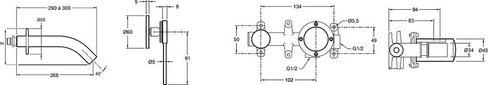 Смеситель для раковины Jacob Delafon Grands Boulevards E23890-4ND-2MB/E25403-4A-2MB/E28138-2MB желтый