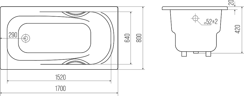 Чугунная ванна Goldman Elegant EG17080, 170x80 см