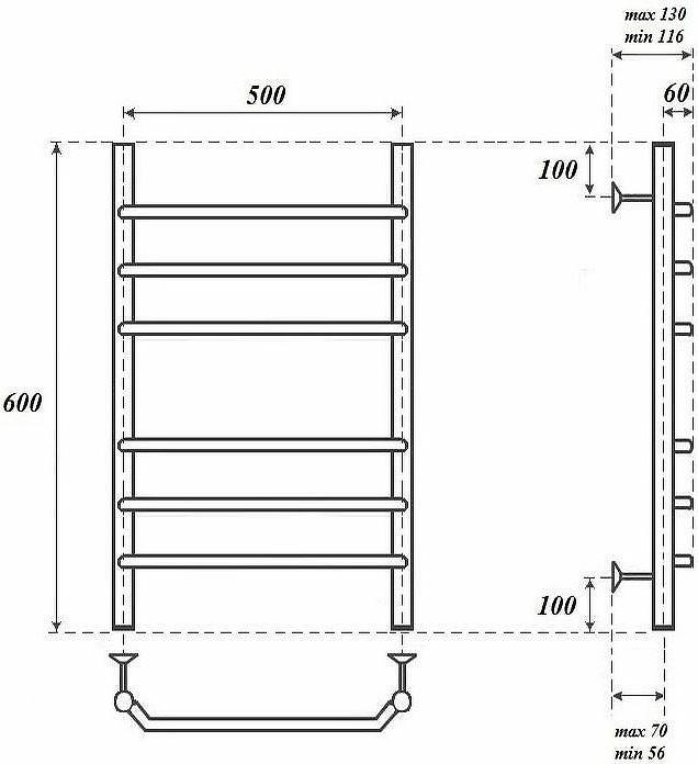 Полотенцесушитель водяной Point PN07156 П6 500x600, хром