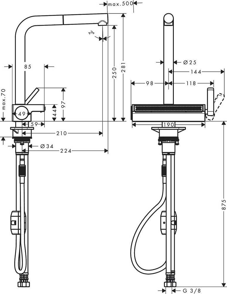 Смеситель для кухни Hansgrohe Aquno Select M81 73836670, матовый чёрный