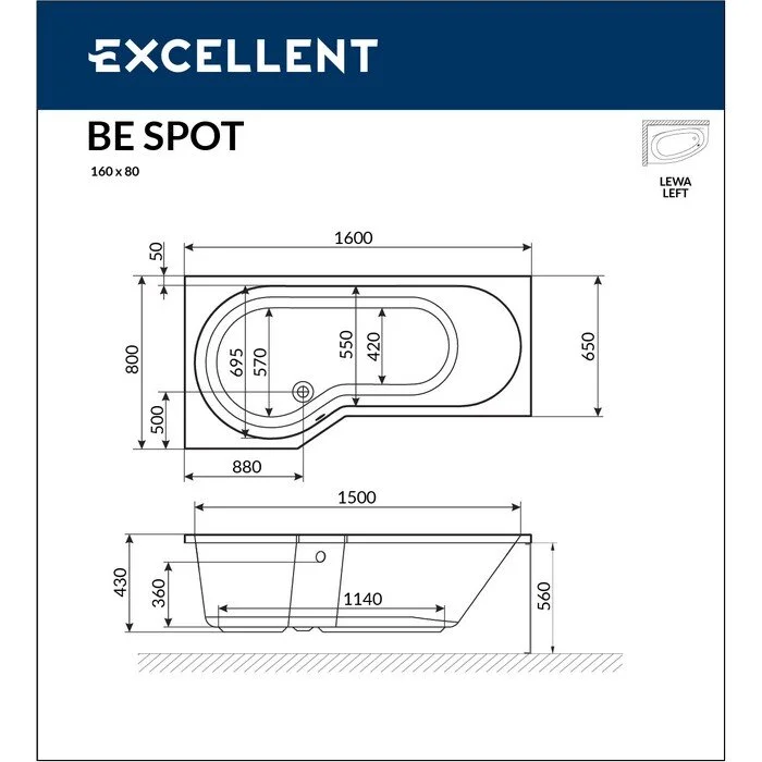 Акриловая ванна Excellent Be Spot WAEX.BSL16.SOFT.GL золото, белый