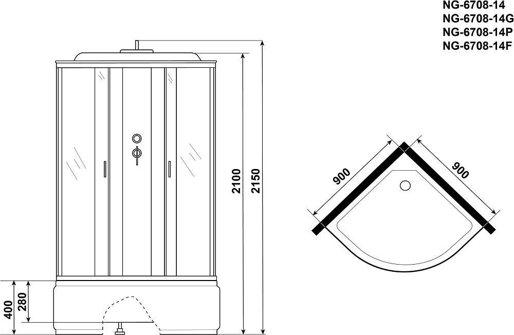 Душевая кабина Niagara Classic 67081414 NG-6708-14 90x90x215, стекло прозрачное, профиль черный