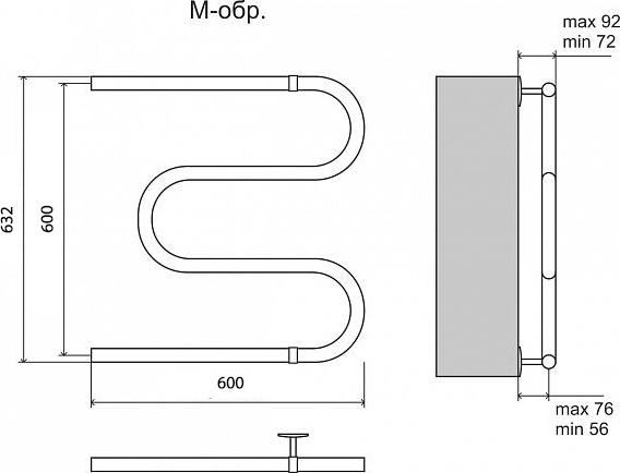 Полотенцесушитель водяной Terminus М-образный (1") 600x600