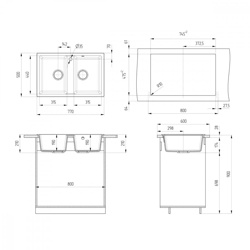 Кухонная мойка Ulgran U-608 U-608-345 коричневый