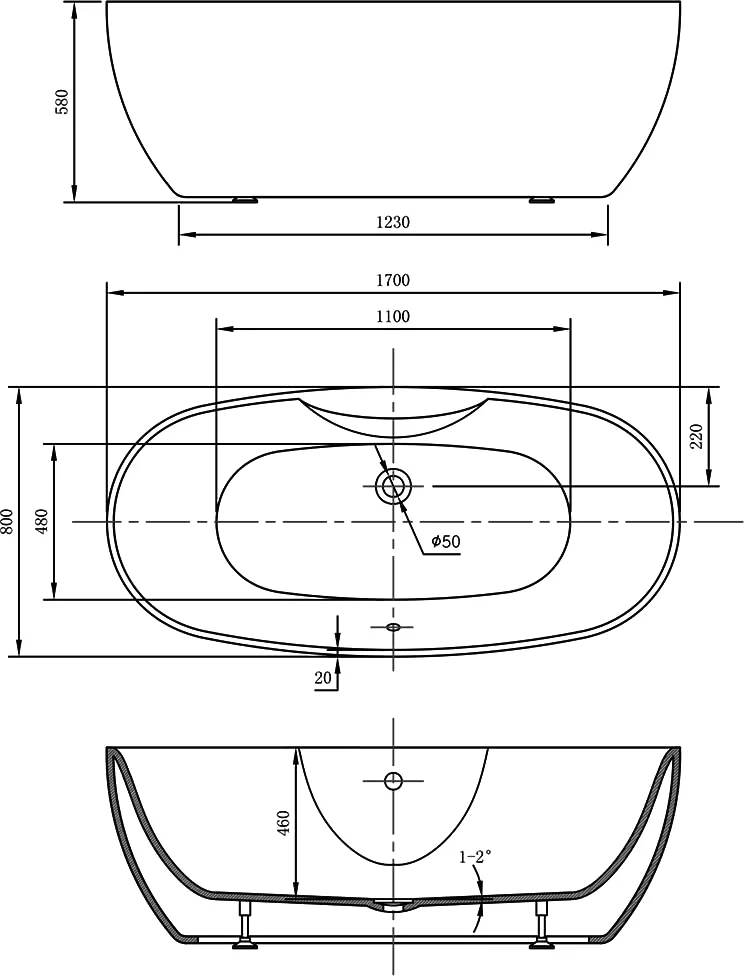 Акриловая ванна Vincea 170x80 VBT-405B-1700, белый