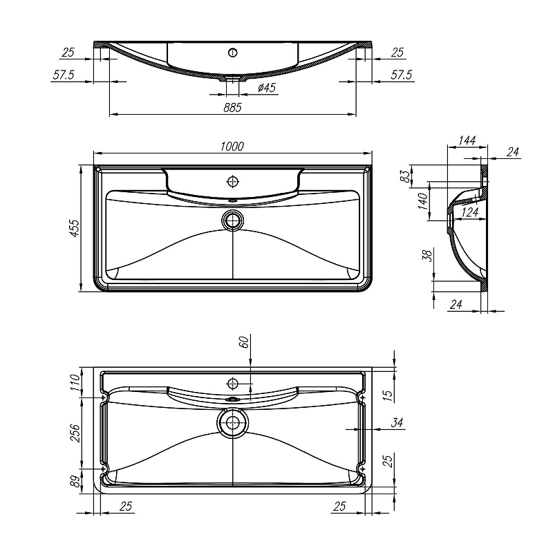 Раковина BelBagno BB1000/455-LV-ART-ALR-NERO 100 см, черный матовый