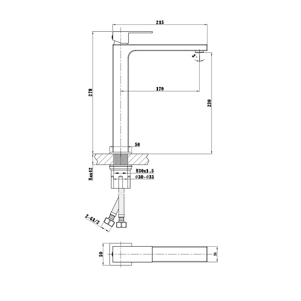 Смеситель для раковины Vincea Cube VBF-1C02GM, вороненая сталь