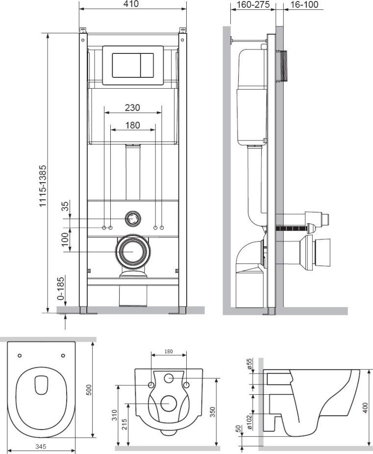 Комплект унитаза с инсталляцией Damixa Jupiter DX77.IS10101.1700