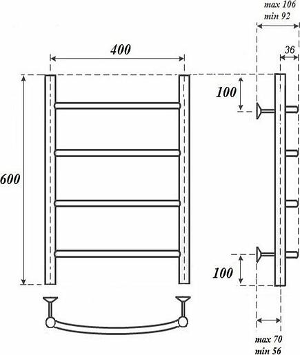Полотенцесушитель электрический Point PN04146E П4 400x600 левый/правый, хром