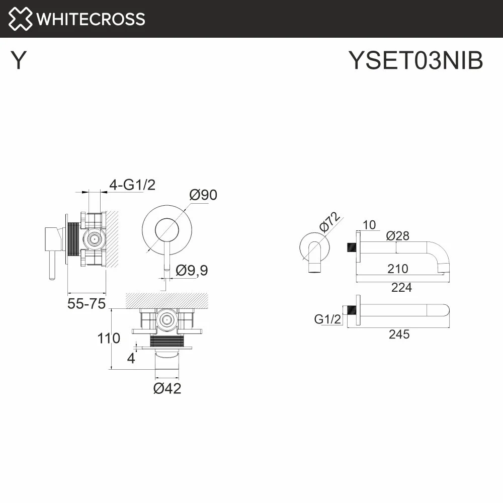 Смеситель для ванны Whitecross Y Brushed Nickel YSET03NIB серый