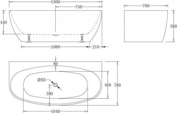 Акриловая ванна BelBagno 150х78 BB83-1500