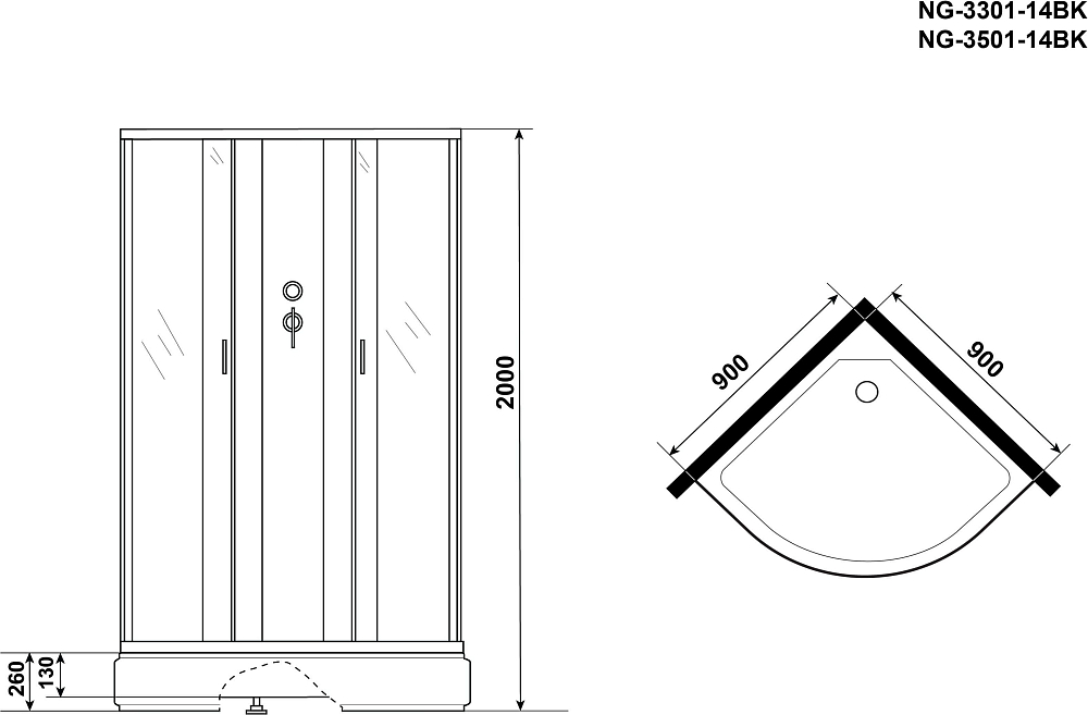 Душевая кабина Niagara Classic 33011424 NG-3301-14 90x90x215, стекло матовое