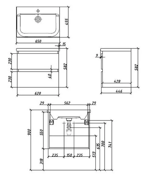 Тумба под раковину Caprigo Forte 36110-SF025 серый