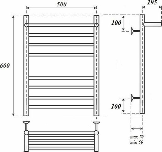 Полотенцесушитель водяной Point PN10156SP П7 500x600 с полкой, хром