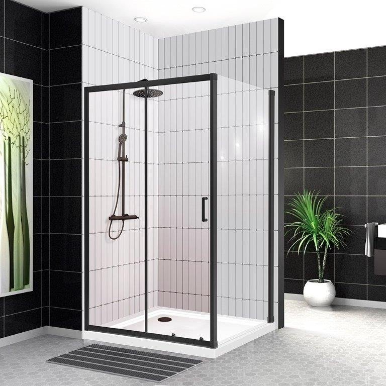 Душевой уголок BelBagno UNO-195-AH-1-120/80-C-NERO 120x80, профиль черный, стекло прозрачное