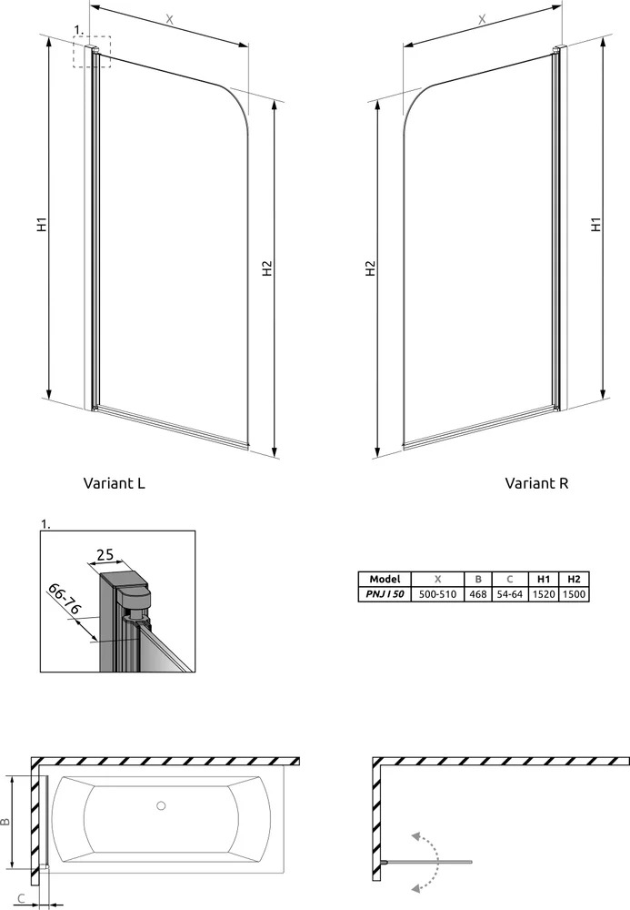 Шторка для ванной Radaway EOS PNJ I 50 L 1205102-101L