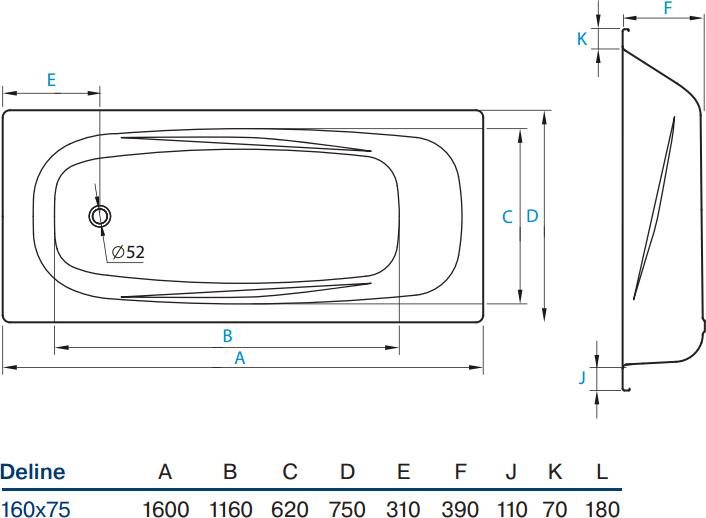 Стальная ванна Koller Pool Deline 160x75 см