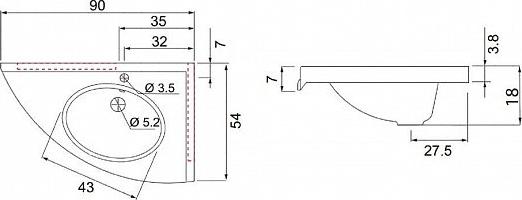 Тумба с раковиной Aquanet Корнер 89 R 00212949 белый