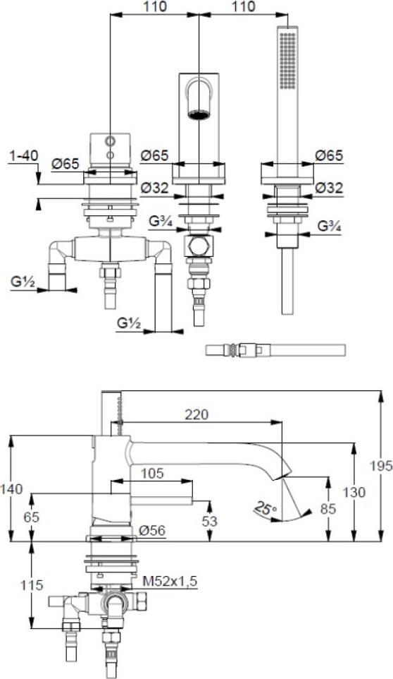 Смеситель на борт ванны Kludi Bozz 384480576, хром