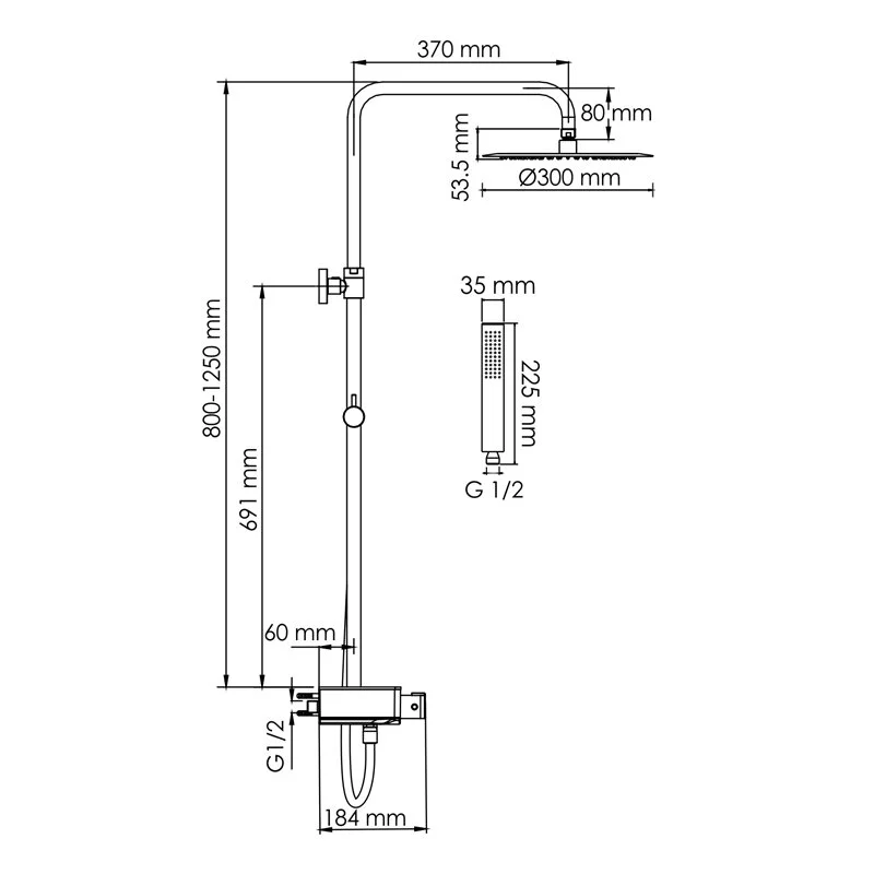 Душевая система WasserKRAFT серия A A114.160.218.CB Thermo хром, черный