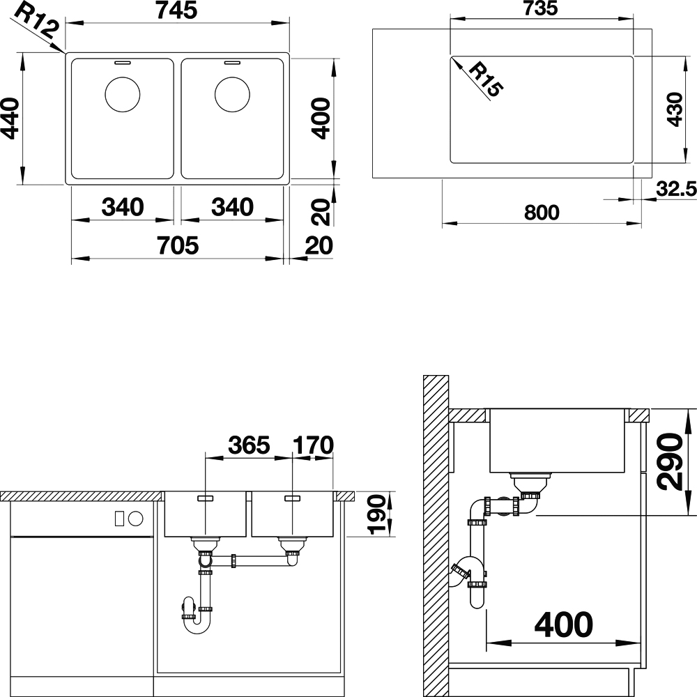 Кухонная мойка Blanco Andano 340/340-IF 522981