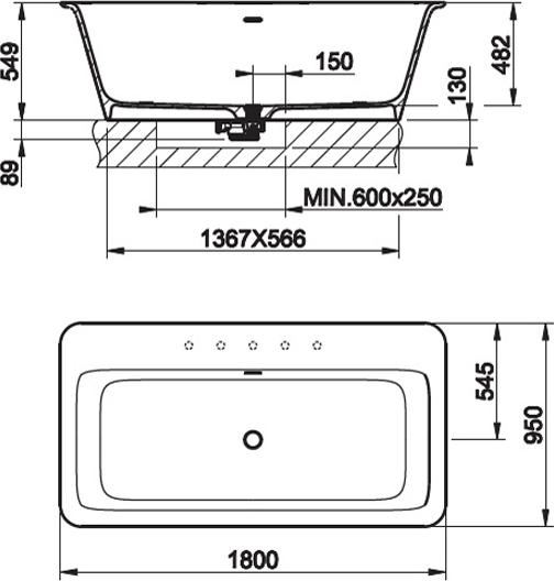 Ванна из искусственного камня Gessi Rettangolo 180х95 см 37591#521, белый матовый