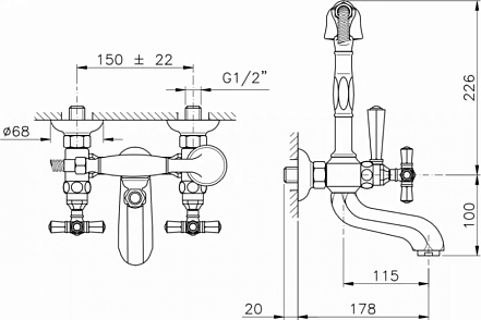 Смеситель для ванны с душем Nicolazzi Tiede 1901BZ45, бронза