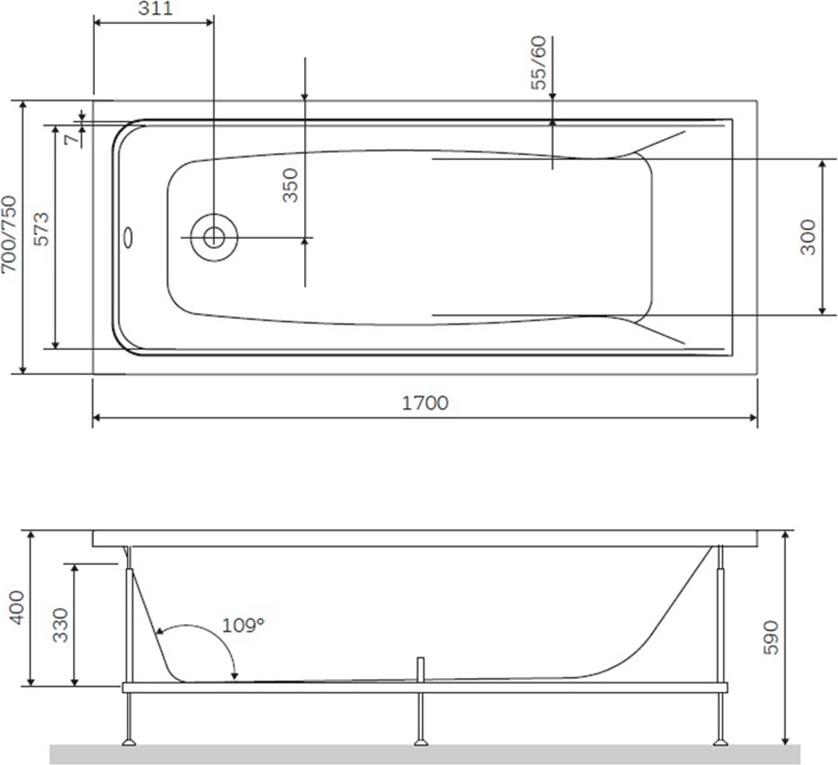 Акриловая ванна Am.Pm Gem 170x70 W90A-170-070W-A