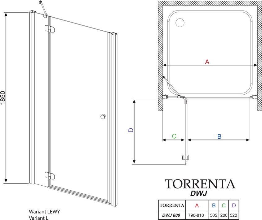 Душевая дверь в нишу Radaway Torrenta DWJ 80 стекло графит L