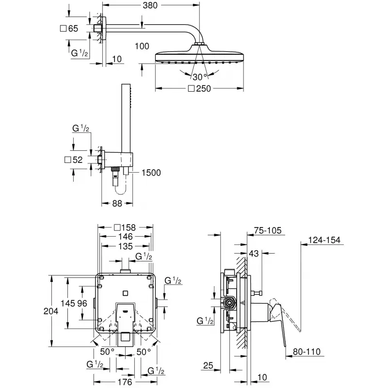 Душевая система Grohe Eurocube 25239000 хром