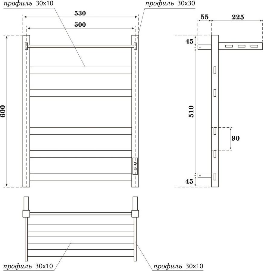 Полотенцесушитель электрический Point Меркурий PN83856PGR П5 500x600 с полкой, графит