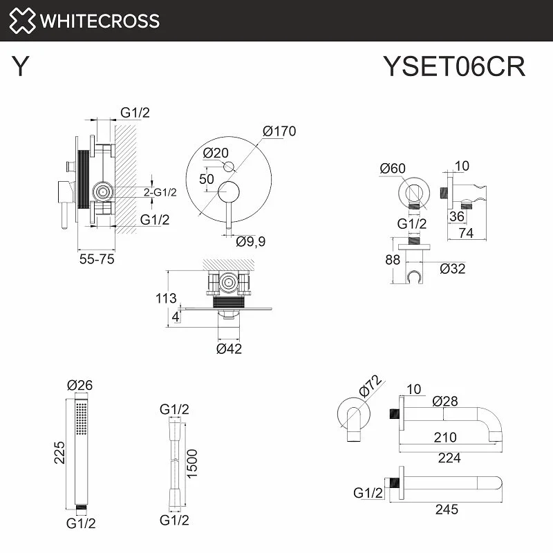 Смеситель для ванны с душем Whitecross Y black YSET06BL черный