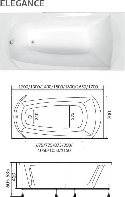 Акриловая ванна 1Marka Elegance 120x70 01эл1270, без гидромассажа