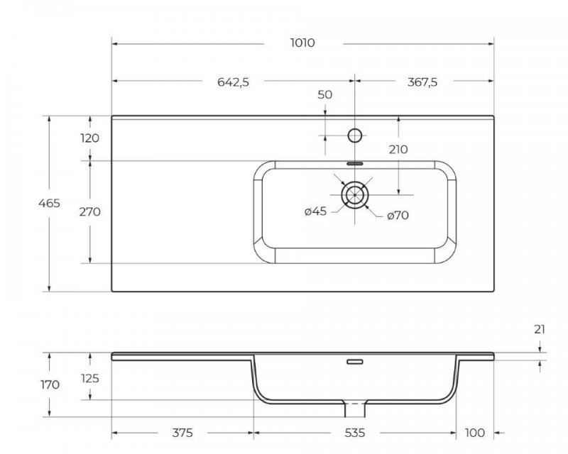 Раковина BelBagno BB1000ETL-R 100 см правая, белый