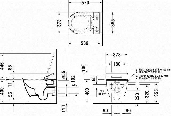 Подвесной унитаз Rimless Duravit Darling new SensoWash 2563590000 безободковый