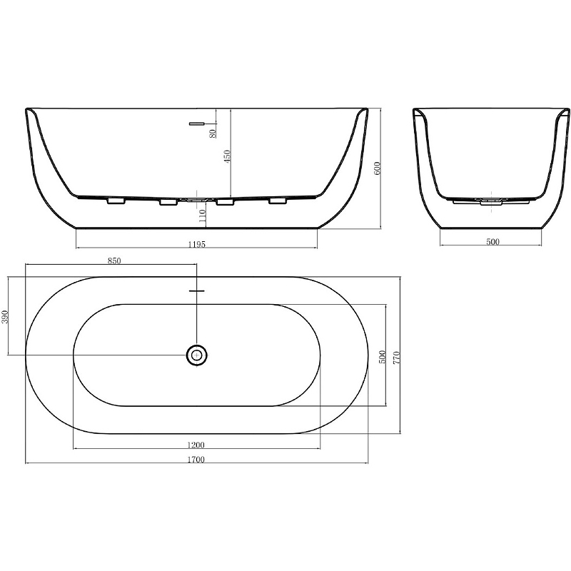 Акриловая ванна BelBagno BB706-1700-770 170x77, белый