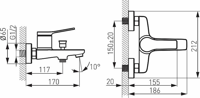 Смеситель для ванны Ferro Stratos BSC1BL, черный матовый