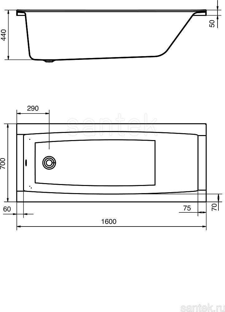 Акриловая ванна Santek Santorini 160x70 1WH302494