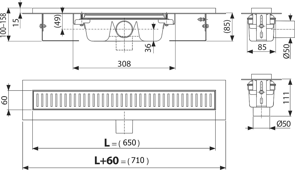 Душевой лоток AlcaPlast APZ1 650 с опорами