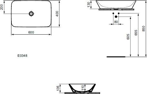 Раковина накладная 60 см Ideal Standard Connect Air E034801, белый