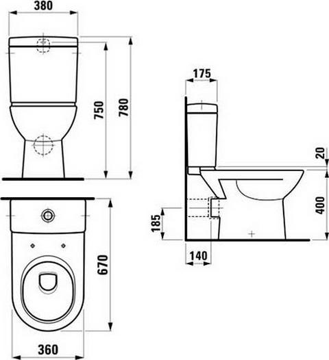 Унитаз-компакт Laufen Pro 8.2495.6.000.000.1 с бачком 8.2695.0.000.278.1 боковым подвод воды