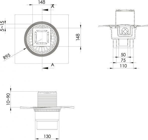 Душевой трап Berges Wasserhaus Zentrum Antik 094465 15х15 Бронза