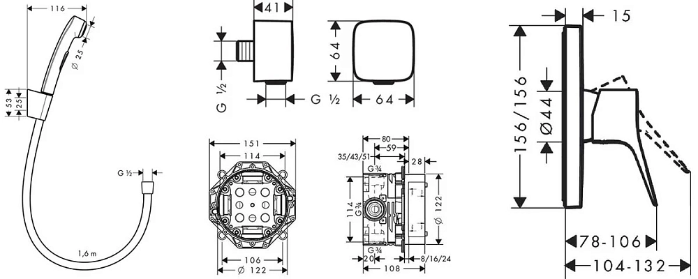 Душ гигиенический Hansgrohe 32128000/26457000/75615000/01800180 хром