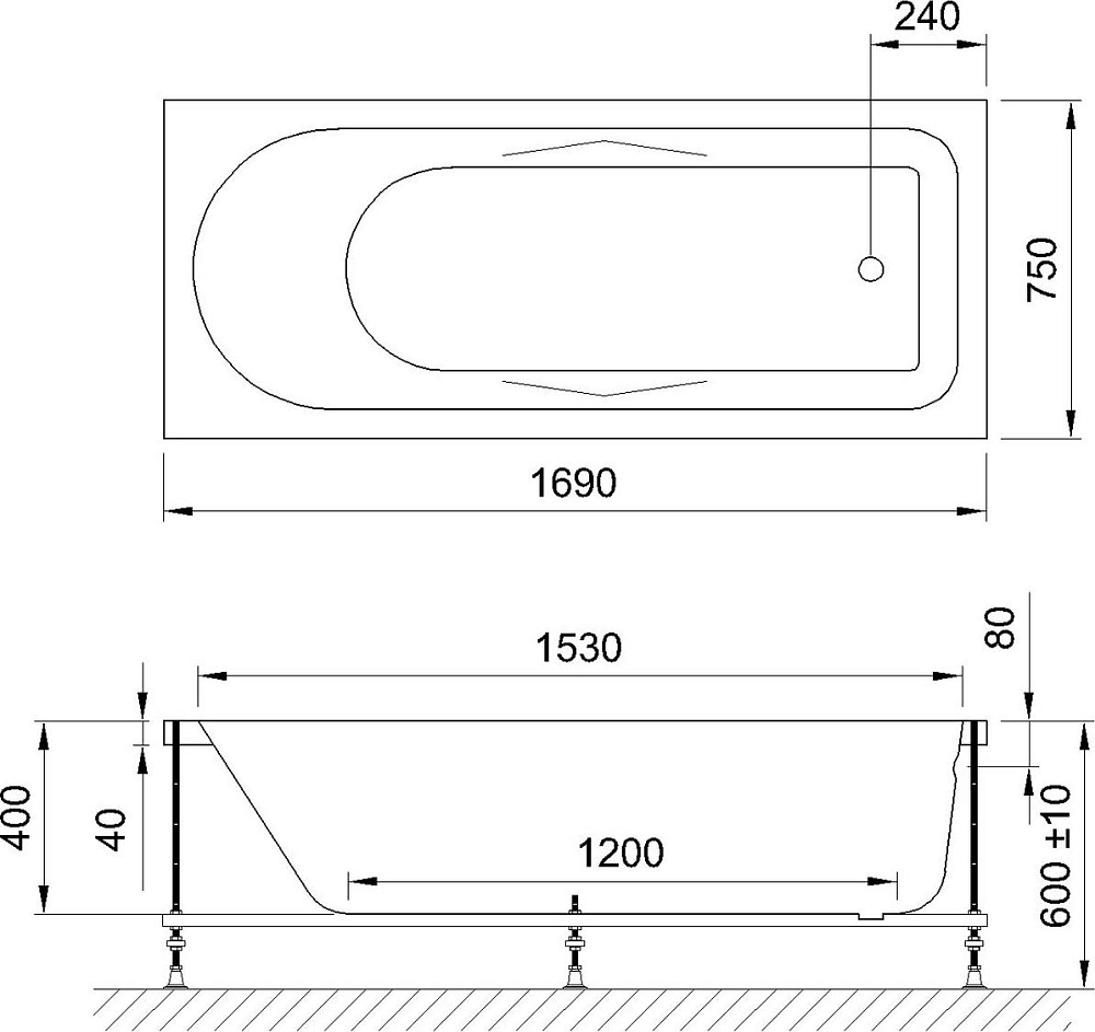 Акриловая ванна Royal Bath TUDOR SENOSAN 170x75