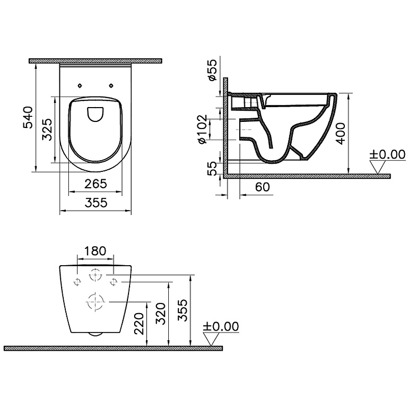 Комплект унитаза с инсталляцией Vitra Mia Round SmoothFlush 9856B003-7200 сиденье микролифт, клавиша смыва хром