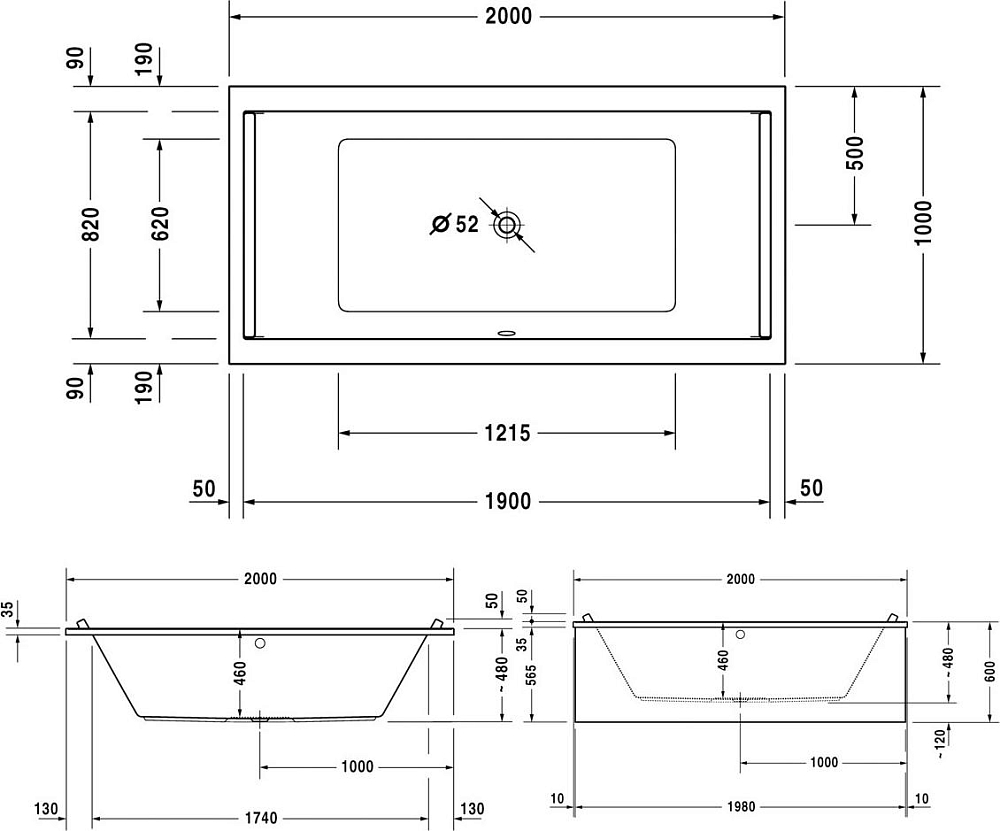 Акриловая ванна гидромассажная Starck tubs & showers 200x100 760341000js1000