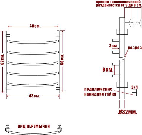 Полотенцесушитель электрический Ника Arc ЛД 60/40-5, правый, хром