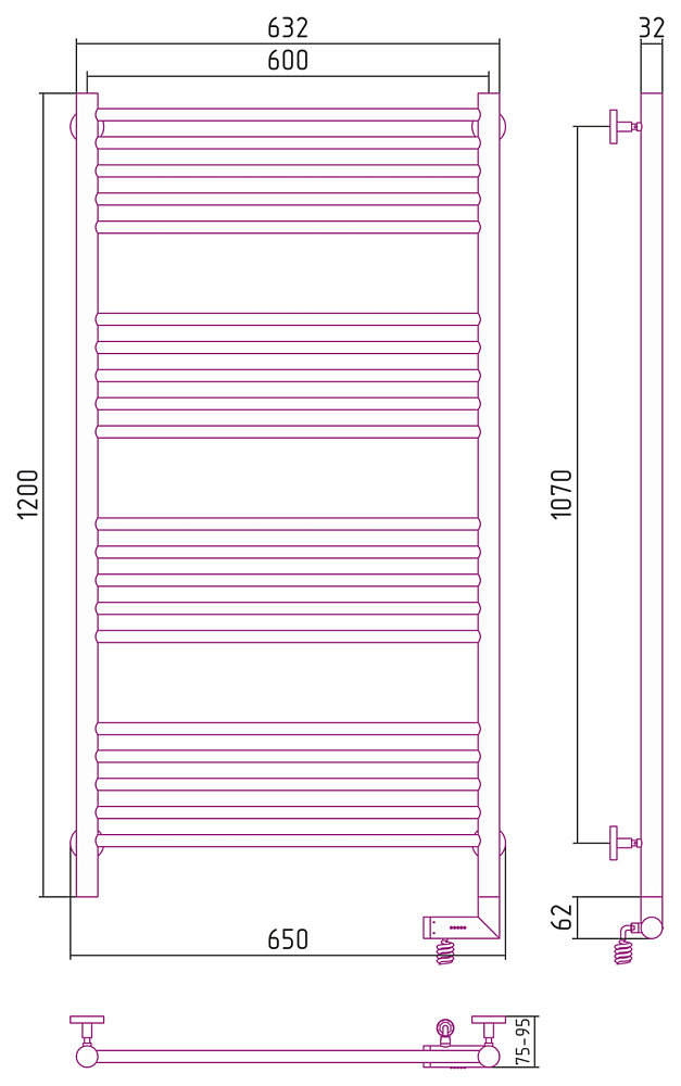 Полотенцесушитель электрический Сунержа Богема 2.0 31-5205-1260 120x60 R